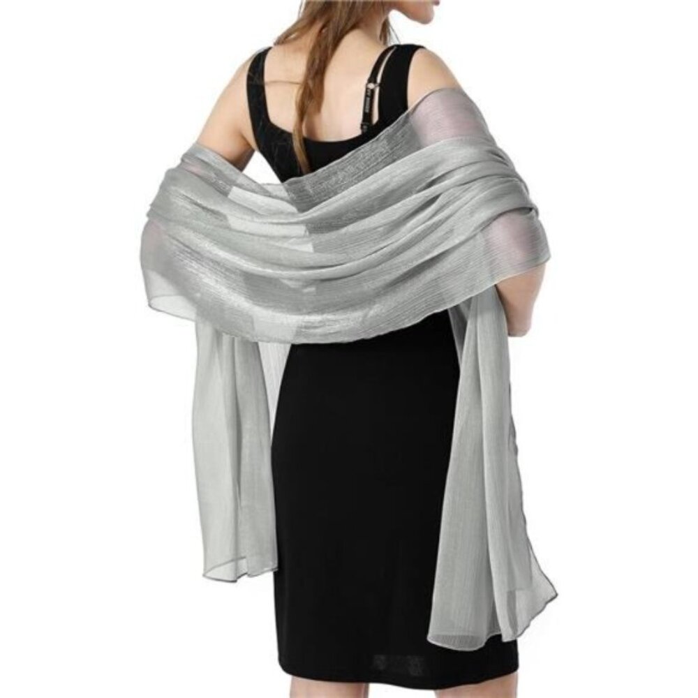 Sheer Crepe Shawls Wraps Light-weight Grey